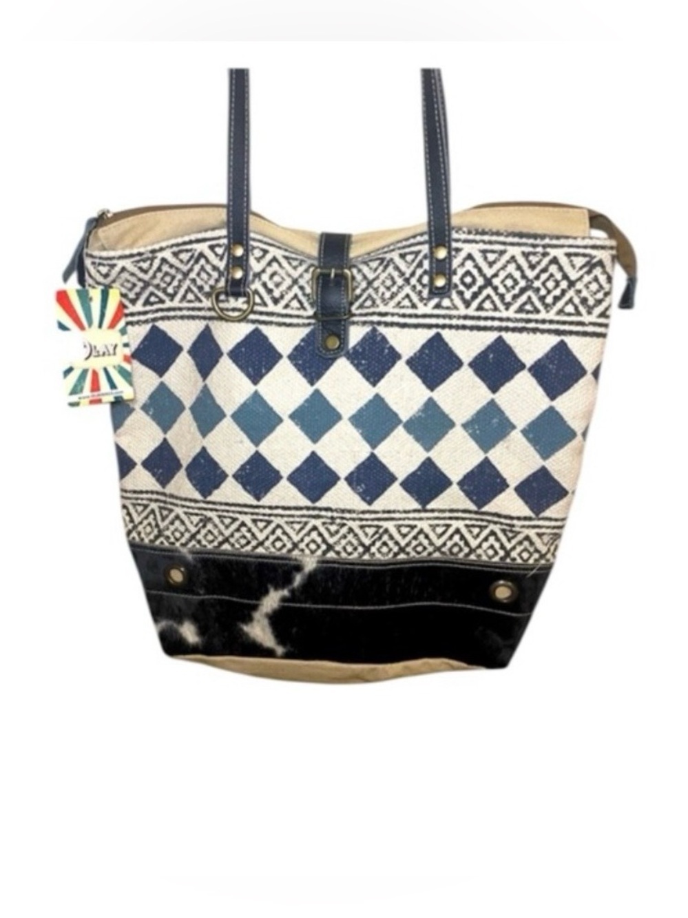Olay Satchel Genuine Leather Western Tote With Zippered Top